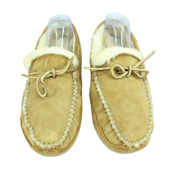 LL Bean Brown Suede Wicked Good Shearling Lined Moccasin Slippers Size 13 M - Picture 5 of 9